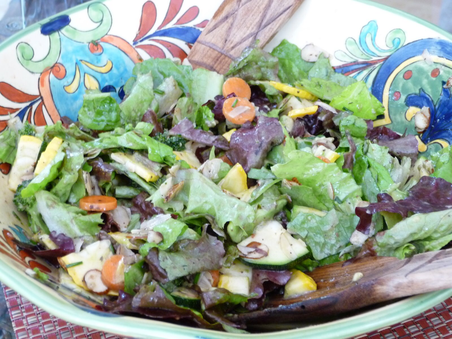 A freshly made salad in a large bowl.